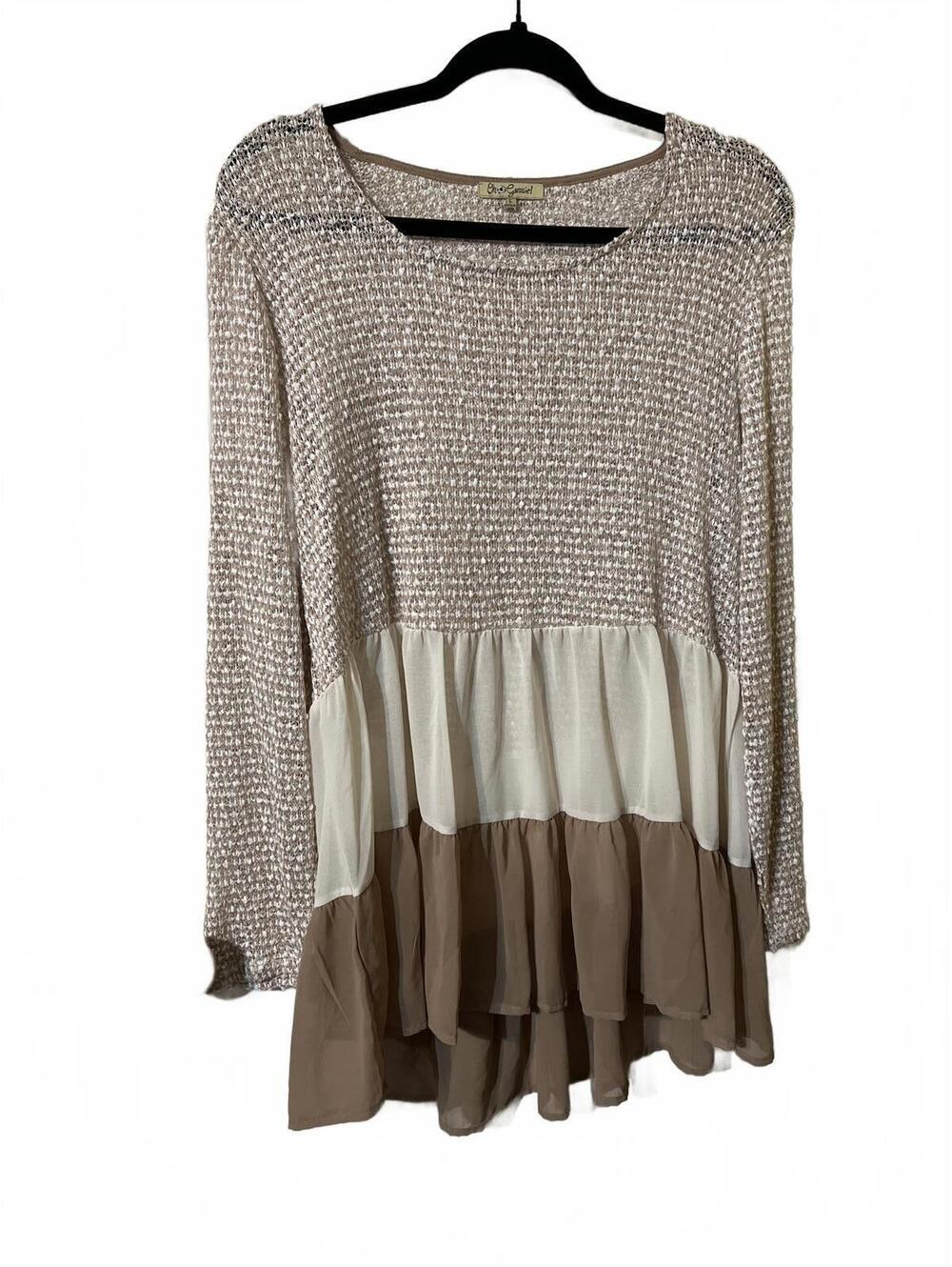 Oh Gussie! Long Sleeve Knit Chiffon Tiered Top L boho